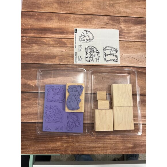 2000 STAMPIN' UP! HEDGEHOG HAPPINESS WOOD MOUNTED RUBBER STAMP SET OF 6 - Picture 3 of 3